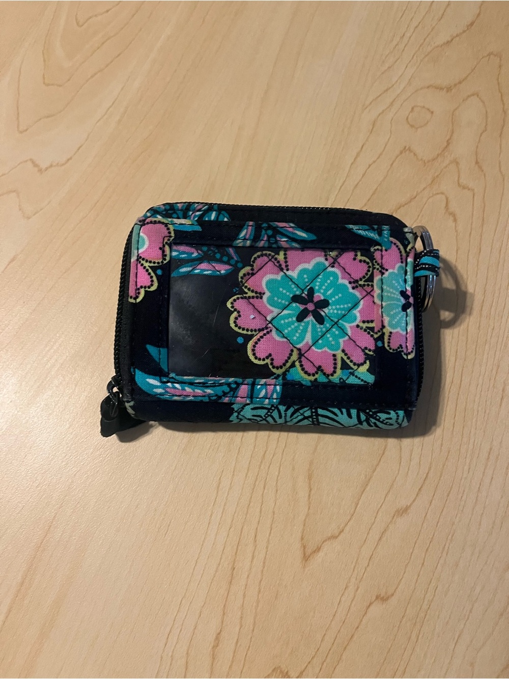 Vera Bradley Floral Zip Wallet in Teal, Pink & Black